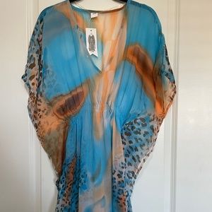 CRUISE CLUB CINCH COVERUP BLUE/ORANGE  ONE SIZE